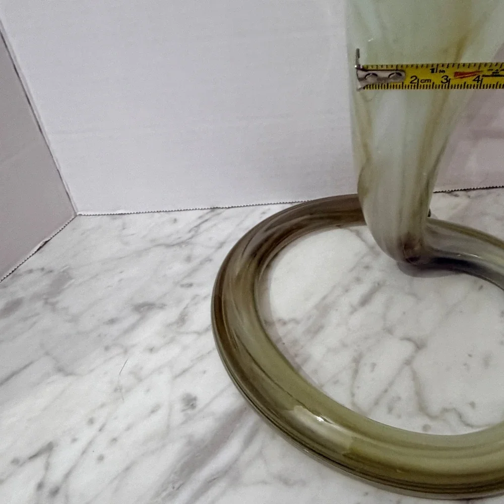 Vintage Murano Style Hand-Blown‎ Art Glass Vase Yellow White Swirl Pattern